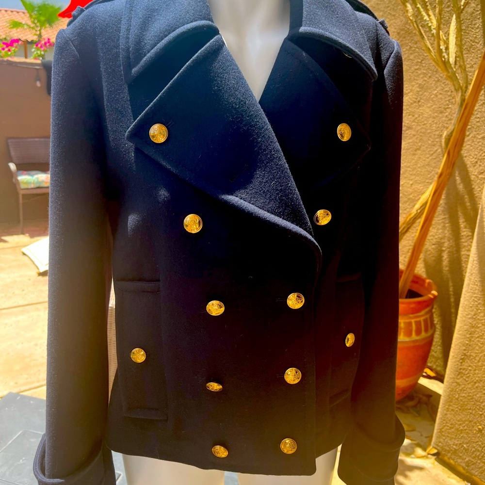 Gucci cropped navy blue pea coat stunning